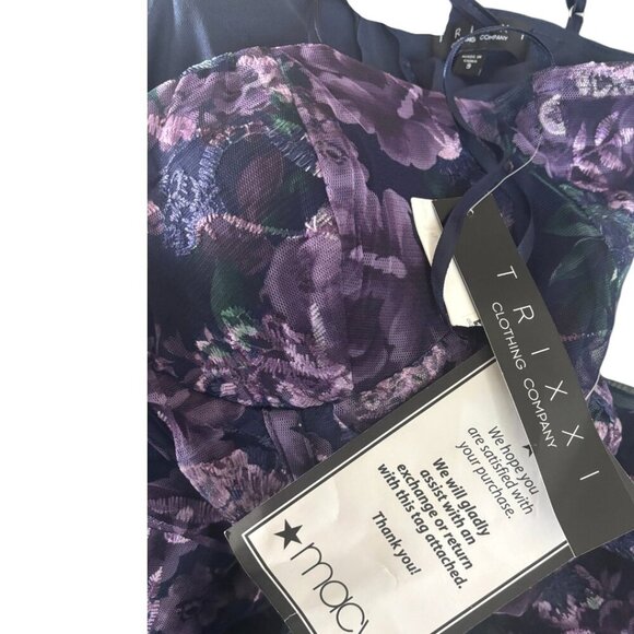 TRIXXI PURPLE FLORAL CORSET MESH FIT FLARE PARTY DRESS SZ. 9 MEDIUM NWT - Picture 5 of 5